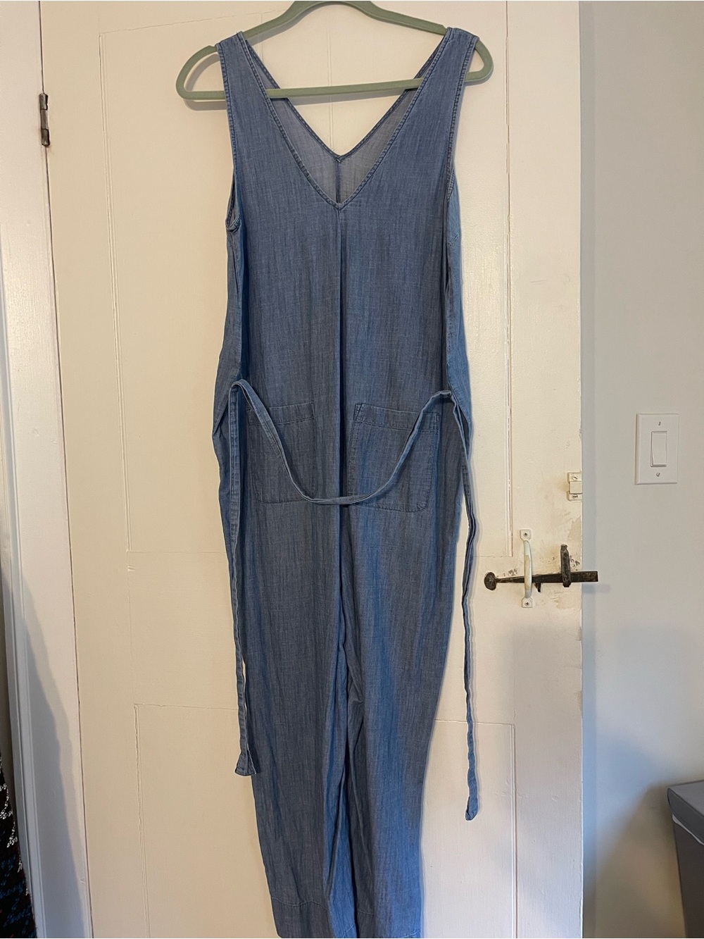 Sleeveless Chambray Jumpsuit in Light Blue